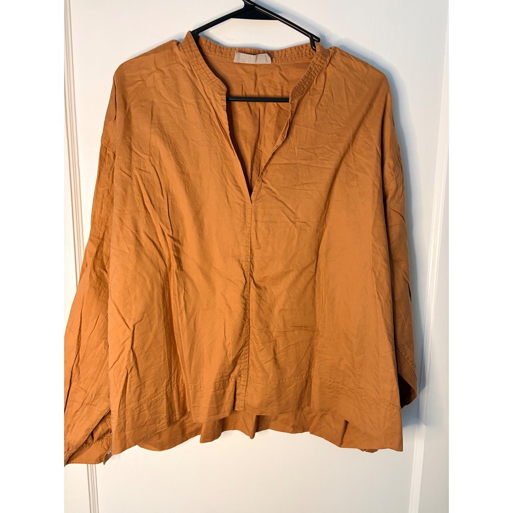 Everlane Rust Orange Cotton Poplin V-Neck Tunic Long Sleeve Top Womens Size 16